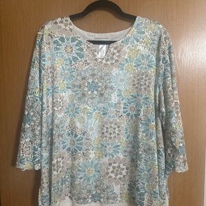 Alfred Dunner Blue and Cream Floral Blouse